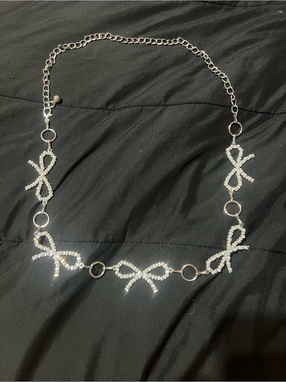 silver peral bow chain waist belt
